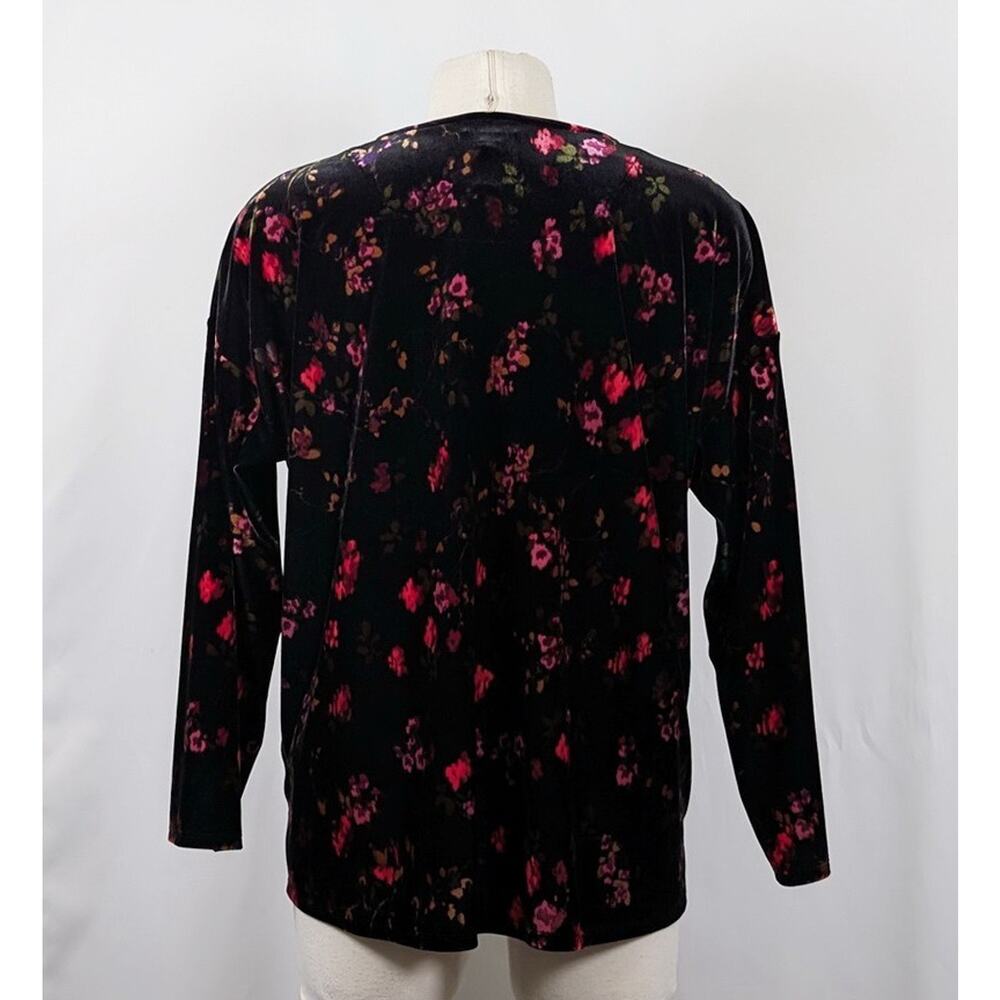 J.Jill Top Black Floral Velour Long Sleeve Women's Size XL Flaw - Picture 4 of 8